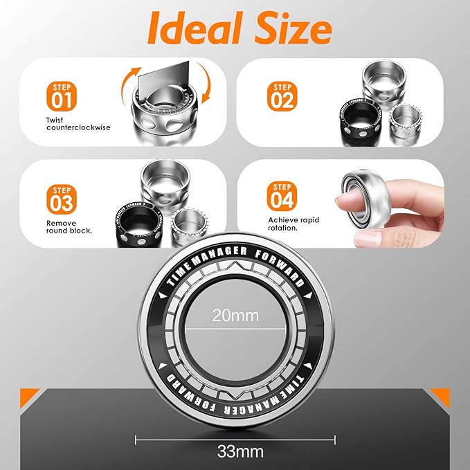 Upgraded Fidget Spinner for Stress Relief Magnetic Fidget Ring Toy with Mechanical Sound Sensory Stress Toys Anxiety EDC Relief Slider Tool Figette for Adults & Teens,Kids,Grey