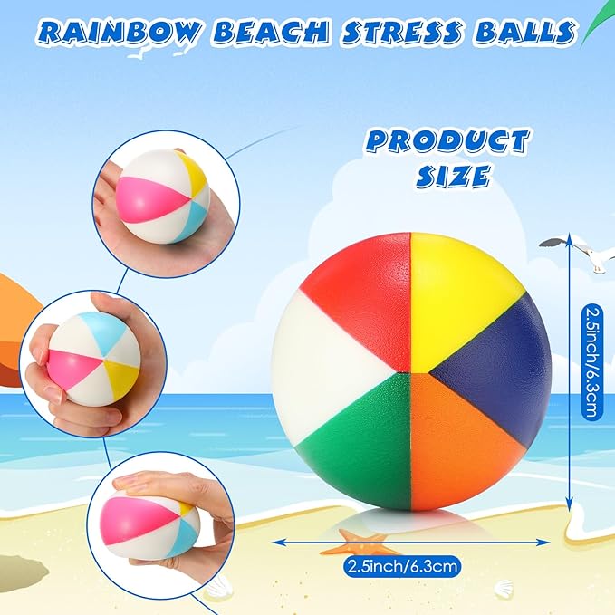 Jerify 24 Pcs Mini Beach Stress Balls 2.5 Inch Foam PU Relief Stress Ball Mini Rainbow Blow Up Beach Balls Toys for Girls Boys Birthday Beach Hawaiian Party Favors Summer Pool Games (Mix Color)