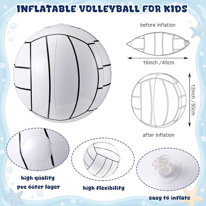 Sosation 8 Pcs Inflatable Sports Balls 16 Inch Inflatable Beach Ball Blow up Sports Party Decorations Swimming Pool Summer Pool Toys for Indoor Outdoor Beach (Volleyball)