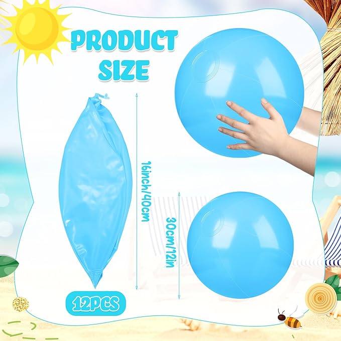 Raiten 12 Pcs Beach Ball Inflatable Beach Balls Large Inflatable Ball Floating Ball for Swimming Pool Party Favors Outdoor Activities Summer Birthday Party Supplies (Light Blue,12 Inch)