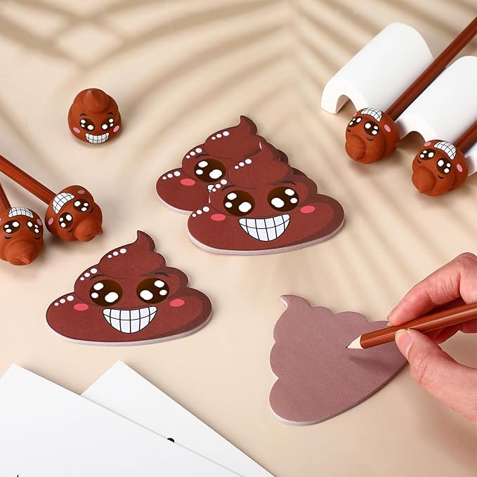 24 Pcs Funny Farting Poop Pencil with Eraser Topper and Poop Sticky Notes Christmas Gag Gifts for Coworkers Office School Xmas Presents