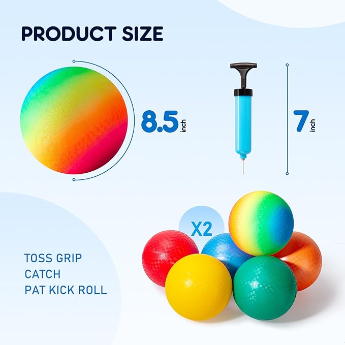 EVERICH TOY Playground Balls Kickball, 6 or 12 Pack 8.5" Dodgeballs Bouncy Kick Balls for Kids Adults Outdoor Indoor, 4 Square Ball Sports School Yard Games for Boys Girls 3-5 5-8 8-12 with Pump