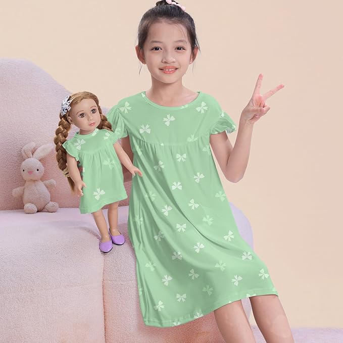 ICOSY Matching Doll & Girls Nightgowns Clothes Girls Pajamas Sleepwear Outfit for Kids and 18" Girl Doll