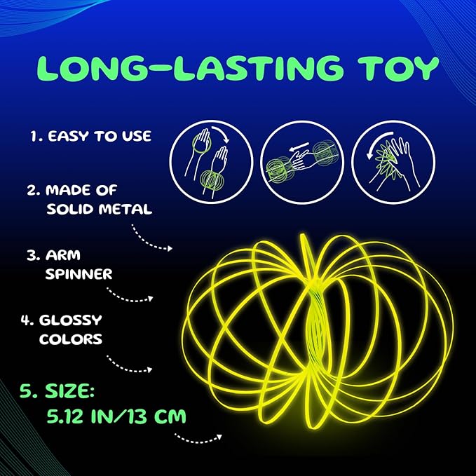 Mozi Glozi Geometric Magic Flow Bracelet - Easy to Use - 3D Bracelet Spiral Toy, Glowing Spinning Bracelet Spiral for Children and Adults (Yellow)