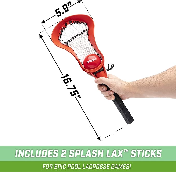 GoSports Lacrosse Floating Pool Goal Set - Includes Water Goal, 2 Sticks and 4 Soft Balls, Red
