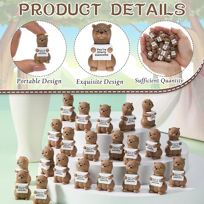 50 Pcs Positive Mini Sea Otter Figurines Tiny Otter Statue Small Gift Figures for Hide and Seek Prank Props Piñata Easter Egg Fillers Birthday Inspirational Gift for Colleague Staff