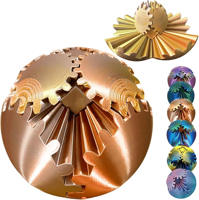 Gear Ball 3D Printed Spin Ball Cube Fidget Toys, Gear Sphere Fidget Toy, GearSphere Desk Toy Stress Fidget Balls, Fidgets Spinners for Adults & Kids Anxiety Relaxing (Laser Rose Gold, 3.1 Inch)
