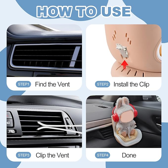 Doll Car Seat, Car Seat for 10-17cm Dolls, Including Air Vent Clip, Desktop Stand, Adjustable Strap, Airflow-Friendly Design, Ideal Car Decor Gifts(Brown White)