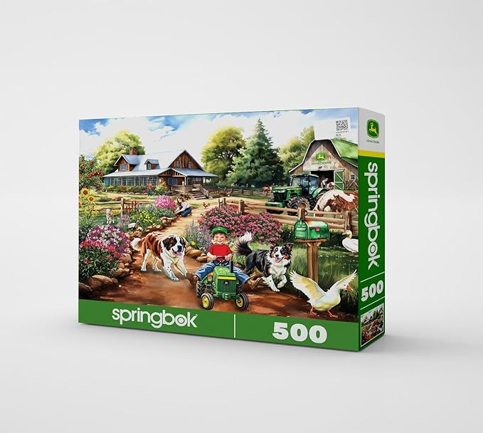 Springbok Life on the Farm 500 Piece Jigsaw Puzzle for Adults - John Deere Tractor - Unique Cut Pieces - Made in USA