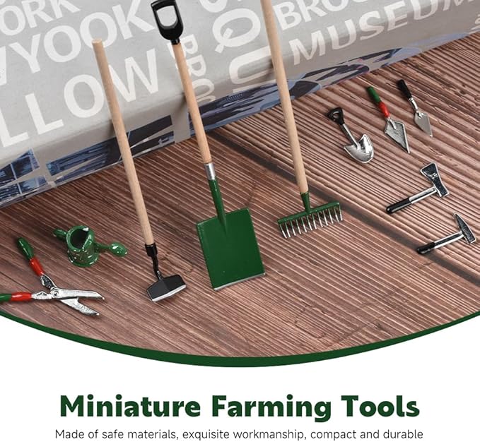 HUIANER Miniature Garden Tools 10pcs Mini Farm Tools Garden Rake Zen Shovel Model 1:12 Miniature Farm Tools Dollhouse Accessories