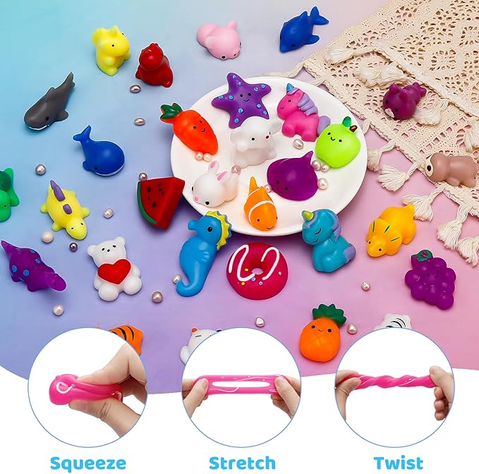 100 Pack Mochi Squishy Toys, Easter Basket Stuffers Party Favors for Kids 4-8-12,Birthday Gifts Treasure Box Classroom Prizes Goodie Bag Stuffers, Mini Squishy Fidget Toys, Carnival Prizes in Bulk