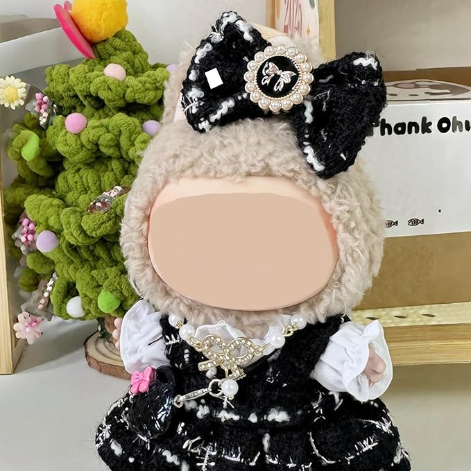 6 Set 17cm Doll Clothes, Clothes for Dolls Outfit, Accessories for 17cm Dolls Clothes T-Shirt + Dress + Bow + Handbag + Necklace + Shoes, No Doll (Elegant Set)