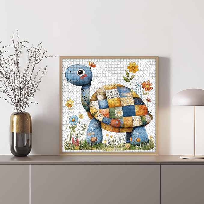 Sea Turtle Puzzles for Adults 1000 Pieces, Nature Cute Animal Jigsaw Puzzles Plant Flower, Patchwork Art Floral Challenge Puzzle for Adults