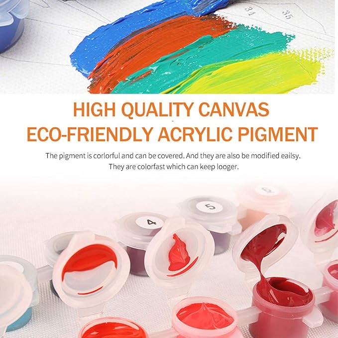 Wooden Framed Paint by Numbers DIY Acrylic Painting Kit for Kids & Adults Beginner – 16" Wx12 L Colorful Cute Dog Pattern