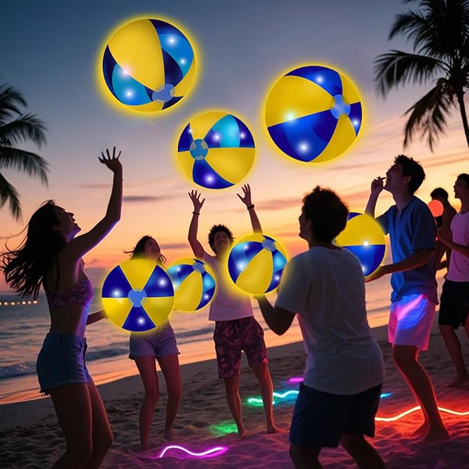 12 Pcs Light up Beach Balls 16'' Jumbo Pool LED Balls Glow in the Dark Neon Giant Inflatable for Summer Hawaiian Tropical Theme Beach Party Decor Water Accessory (Yellow)
