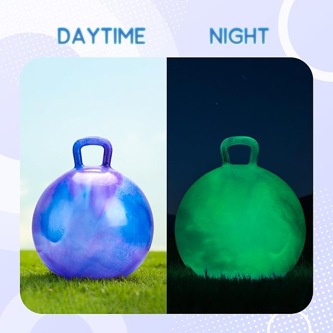 ZOOJOY Glow-in-The-Dark Light Up Hopper Ball for Kids, 20 Inch Bouncy Ball with Handle, Inflatable Night Glow Jumping Toy for Boys and Girls Aged 6-12, Indoor & Outdoor Play, Includes Pump