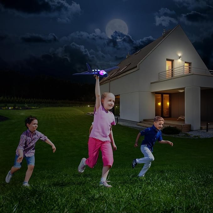 4 Pack Airplane Launcher Toys, 2 Flight Modes LED Foam Glider Catapult Plane Toy for Boys, Outdoor Flying Toys Birthday Gifts for Boys Girls 4 5 6 7 8 9 10 11 12 Year Old