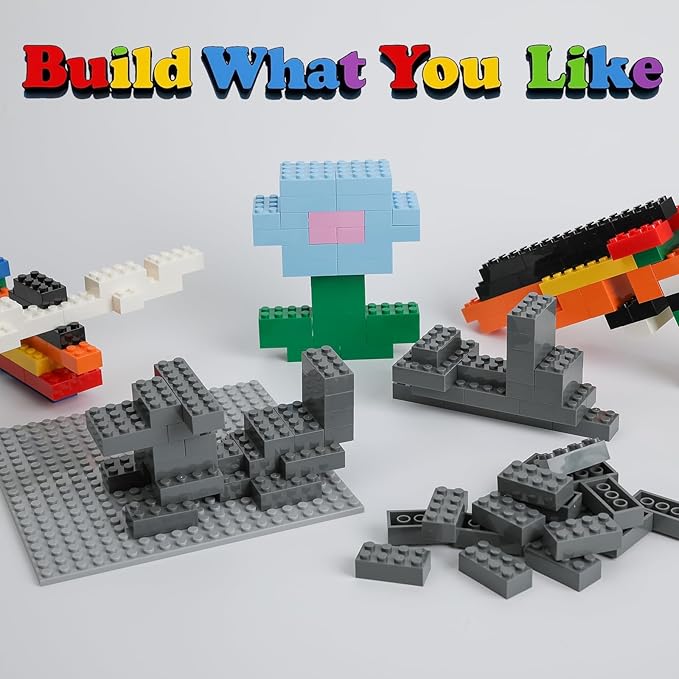 500 Piece Classic Building Bricks and 1 Gray Baseplate, 2x4 Bricks Bulk Creative Building Toys, Blocks Bulk for Kids Ages 6+, Dark Gray(Small Bricks, 1.25x0.62x0.47 in)