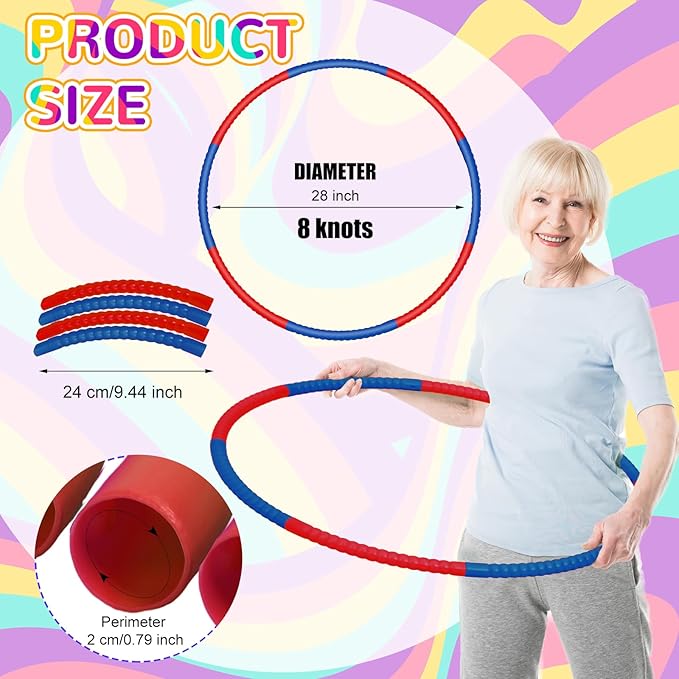 6 Pcs Exercise Hoop Detachable Fitness Rings Adjustable Plastic Toy Fitness Hoop Playground Toys Colored Circles for Teens Games Gymnastics Agility, 28 Inch(Dark Blue, Red)