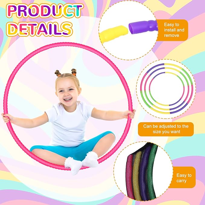 Sratte 12 Pcs Toy Hoop for Kid Detachable Adjustable Toy Hoop Colored Hoop Exercise Ring Plastic Circle for Kid Teen Gymnastics Dog Agility Equipment, Require Self Assembly(Fresh Color, 28 Inch)