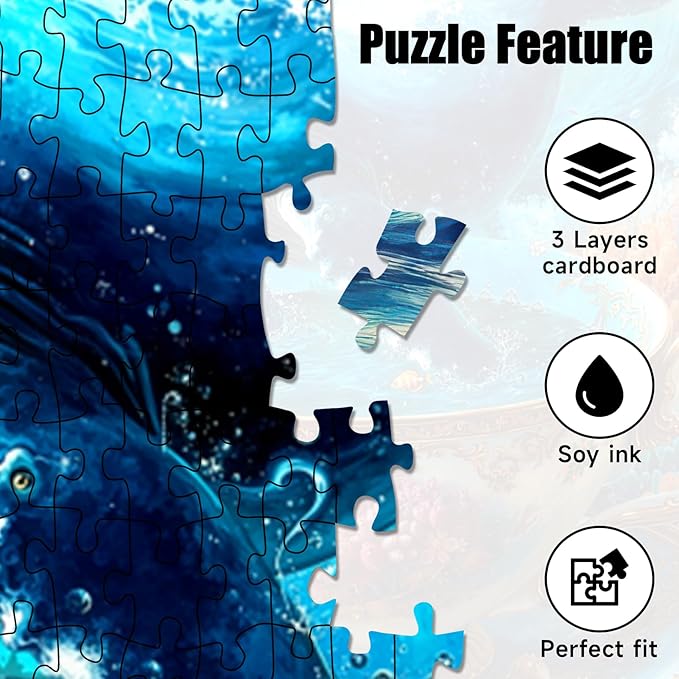 Whale in Teacup Puzzles for Adults 1000 Pieces, Ocean Theme Whale in Teacup Jigsaw Puzzle with Letters on Back, 22.8x22.8 Inch Wall Art, Relaxing Family Game, Easter