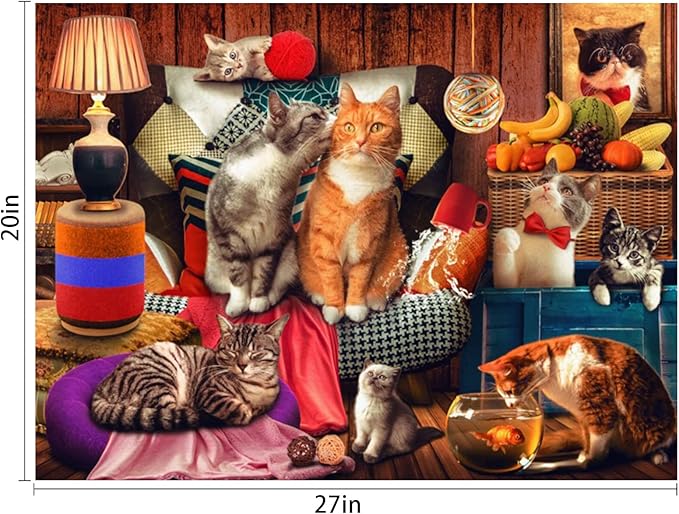 Motiloo Cute Cat Puzzles,Jigsaw Puzzles for Adults 1000 Pieces-Large Size 20" x 27",Thicken Cardboard Hight Difficulty Jigsaw Puzzles