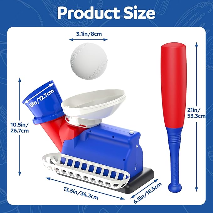 Automatic Baseball Pitching Machine for Kids, Baseball Hitting Trainer with Bat & 4 Balls, T Ball Launcher Training Equipment, Outdoor Indoor Sports Toy Gift for Boys Girls 6+