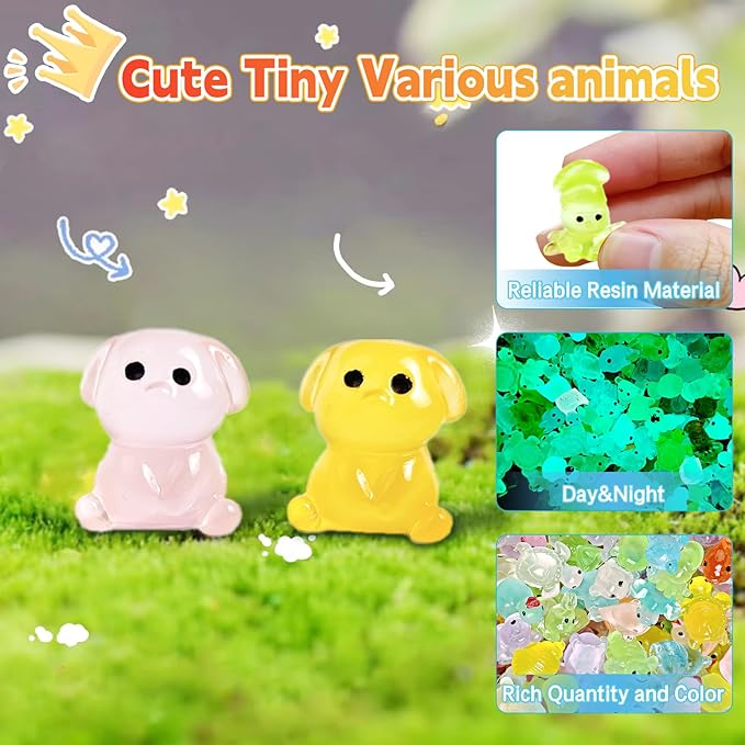 50 Pcs Mystery Bag Easter Day Gifts for Kids: Mini Resin Animals Glow in the Dark Figurines, Mini Figures Blind Bags for DIY Crafts, Fairy Garden Decor, Dollhouse Accessories, Party Favors
