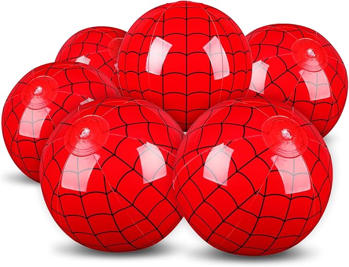 6 Pack 7.87'' Spider Web Themed Beach Ball for Kid Inflatable Beach Ball Bulk for Summer Pool Game Spider Red Decoration for Birthday Party End of The Year Class Party Supplies Gift