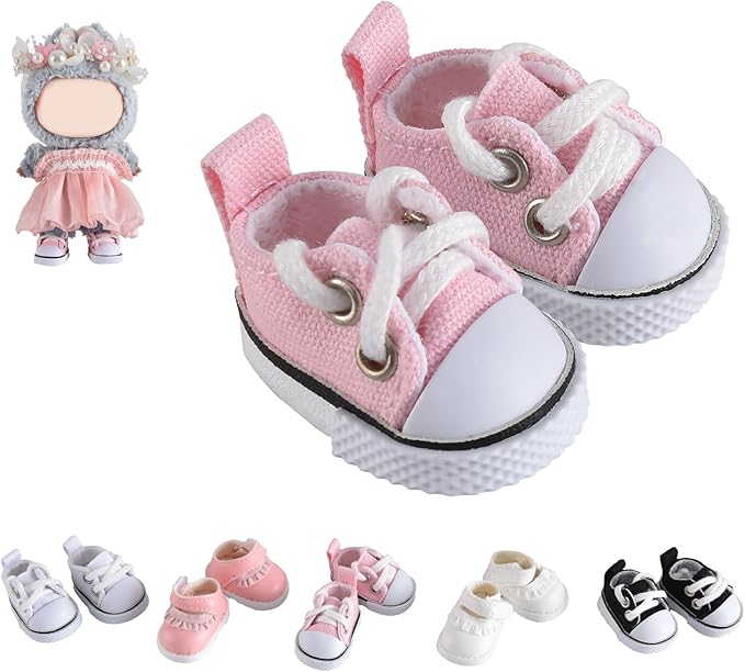 Cute Doll Shoes for Labubu, Premium Doll Shoes for 4-7in Dolls, Compatible with Labubu Doll Clothing & Outfits(Pink Canvas)