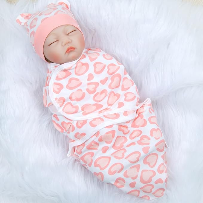 Reborn Baby Doll Clothes Swaddle Blanket 4pcs Accessories Set for 17-22 Inch Reborn Dolls Pink Heart Blanket Newborn Baby Girl Accessories