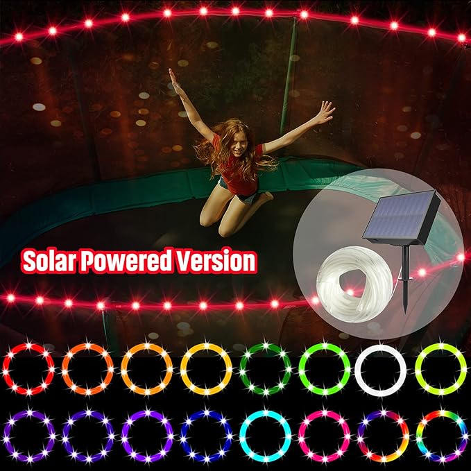 【Upgraded Solar Powered Version】LED Trampoline Lights with Solar Panel, Trampoline Rim LED Light for 12 Ft Trampoline Remote Control, 16 Color Change, Waterproof, Bright to Display at Night Outdoors