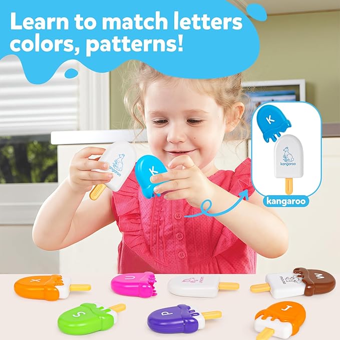 Letters Matching Ice Cream Alphabet Learning Toys,Counting Animals and Color Sorting Set Preschool Learning Activities Stacking Toys,Upper & Lowercase ABC Game Fine Motor Toys Gift for 3+Year Old Kids