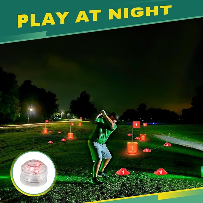 Golf Yard Bucket Games, 9 Holes Bucket Backyard Golf Game Set with LED Light and Flags for Adults & Kids Indoor Outdoor, Golf Practice Gift for Backyard, Park, Beach and Lawn