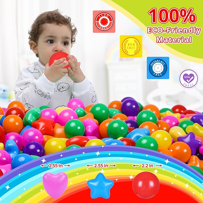 STARBOLO Star Ball Pit Balls for Toddlers -200pcs Phthalate Free BPA Free Crush Proof Play Toy Balls Play Tent Pool Playhouse Playpen Party Decoration.