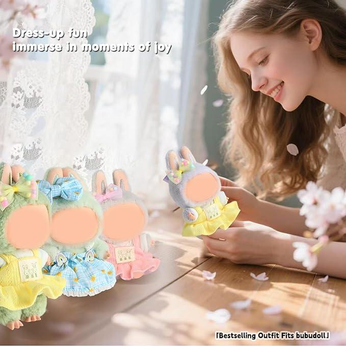 Doll Clothing for Labubu, Premium Outfits for Labubu Dressing up, Doll Accessories for Labubu with Shirt, Dress, Bow(Yellow)