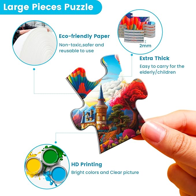 4 Packs Large Piece Puzzle for Seniors - Dementia 36 Pieces Puzzles for Elderly Adults,Alzheimer Puzzles Memory Cognitive Games for Elderly Seniors with 4 Storage Bags