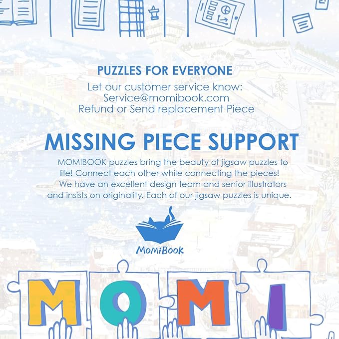 MOMIBOOK 1000 Piece Puzzle for Adults Jigsaw Puzzles of Winter in Hakodate, Twinkle Laminate Winter Town Painting Image Challenging Hard Impossible Puzzle Unique Party Christmas Birthday Gifts