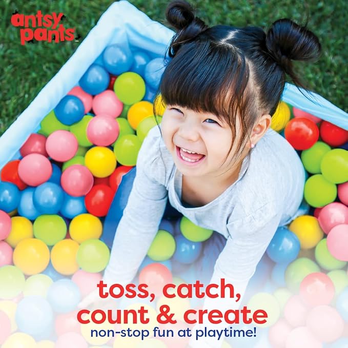 Antsy Pants 100 Ball Pit Balls, Ball Pit for Toddlers 1-3, Non-Toxic Materials, Lightweight, 5 Colors, Reusable Storage Bag, Plastic Balls for Ball Pit, Sensory Toys for Kids