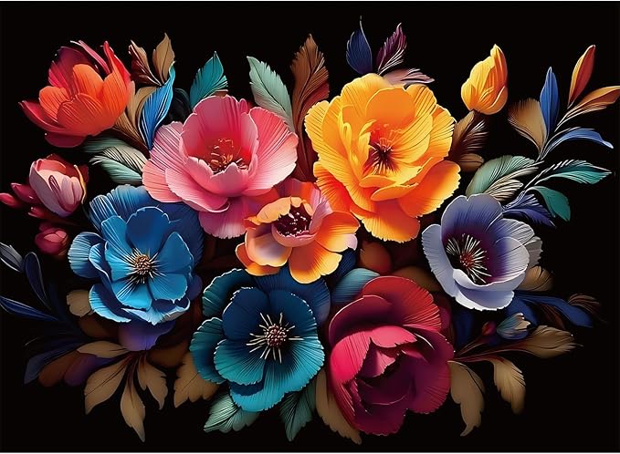 Puzzles for Adults 500 Pieces, Flowers Puzzle Jigsaw Puzzles 500 Pieces - Midnight Bloom, Impossible Puzzle for Home Decor, Finished Size 20.47 * 14.96”, with 1:1 Poster, Letter on The Back