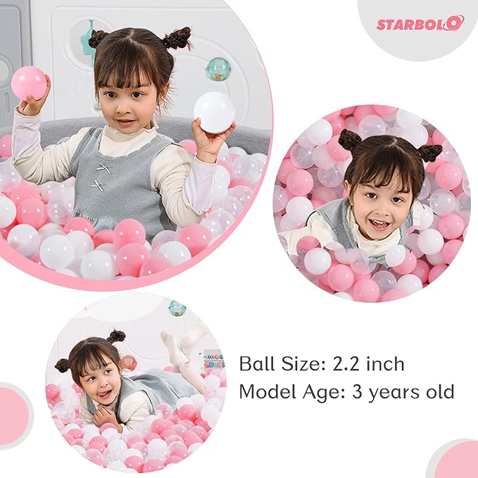 STARBOLO Ball Pit Balls for Toddlers Pack of 100 200 500 - BPA&Phthalate Free Non-Toxic Crush Proof Soft Plastic Balls for 1-5Years Old Toddlers Girl Kids Birthday Pool Playpen Tent Party