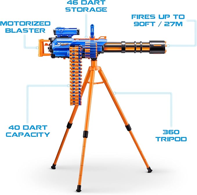 X-Shot Insanity Motorized Rage Fire by ZURU 72 Darts, Air Pocket Technology Darts, Dart Storage, Blasting Power, Auto Feeding Belt, Tripod & Scope, Outdoor Toy for Boys, Girls, Teens, Adults