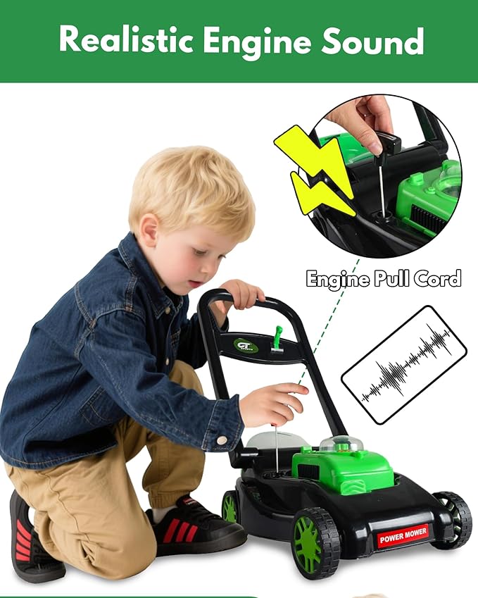 Kids Lawn Mower with Realistic Grass-Cutting Action and Sounds – No Batteries Required | Fun Outdoor Push Toy, Birthday Gift & Holiday Present for 3, 4, 5, 6, 7, 8 Year Old Boys and Girls (Black)