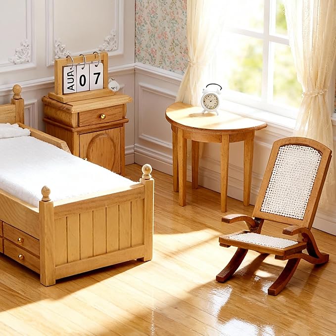 Miniature Half Moon Table Dollhouse Furniture 1/12 Scale for Living Room Bedroom Hallway, Entrance, Small Spaces, DIY Doll House Accessories (Woody)