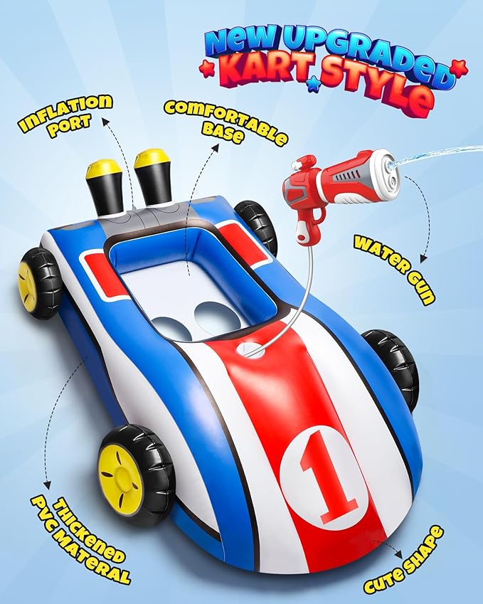 HopeRock Pool Floats Toys for Kids with Water Gun - Inflatable Ride-on Pool Toys for Kids Ages 3-8, Toddler Pool Float, Summer Outdoor Water Pool Games Toys for Boys and Girls
