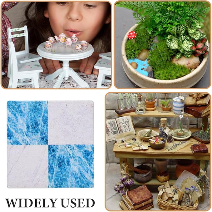 Alasum Miniature Wood Flooring Tiles, 1/12 1/6 Scale Artistic Blue & White Patterned Floorboards, Durable Solid Wood Dollhouse Floor Boards for DIY Scenery Layouts & Model Decor, 18Pcs Set