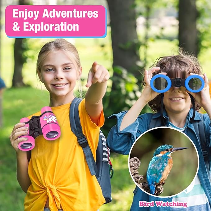 Binoculars for Kids with Unicorn Stickers Girls Gifts for Age 3, 4, 5, 6, 7, 8, 9 + Years Old Boys Girls, Kids Binoculars Outdoor Toys for Sports and Outside Play, Bird Watching (Unicorn)