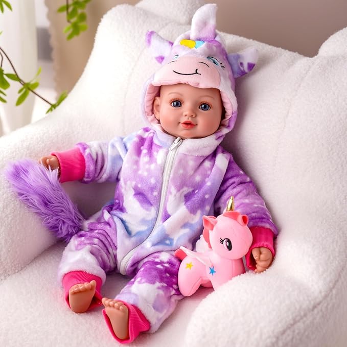 BABESIDE Baby Doll Girl - 15-Inch Realistic Baby Doll with Blue Eyes, Soft Body in Unicorn Outfit Life Like Baby Dolls That Look Real for 4 5 6 7 8 9 Years Girl, Birthday Gift and Pretend Play