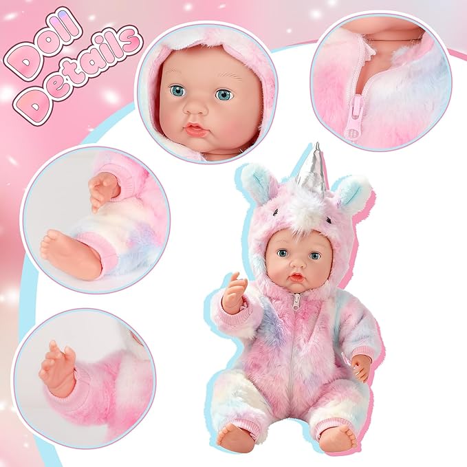 17Inch Baby Doll - Realistic Cute Soft Body Baby Doll Real Life Reborn Silicone Baby Dolls with Bottles & Pacifier, Diapers, Gift for Girls Ages 3+, Pretend Play & Collectors