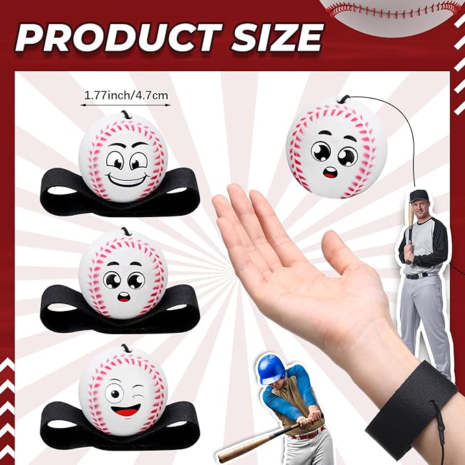18 Pcs Wrist Return Balls on a String Face Return Sport Balls with Elastic Strap Wrist Exercise for Adults for Fun Outdoor Activity Sports Team Gifts (Baseball)